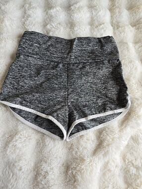 SHEIN Gray Marled High-Waist Athletic Shorts with White Trim